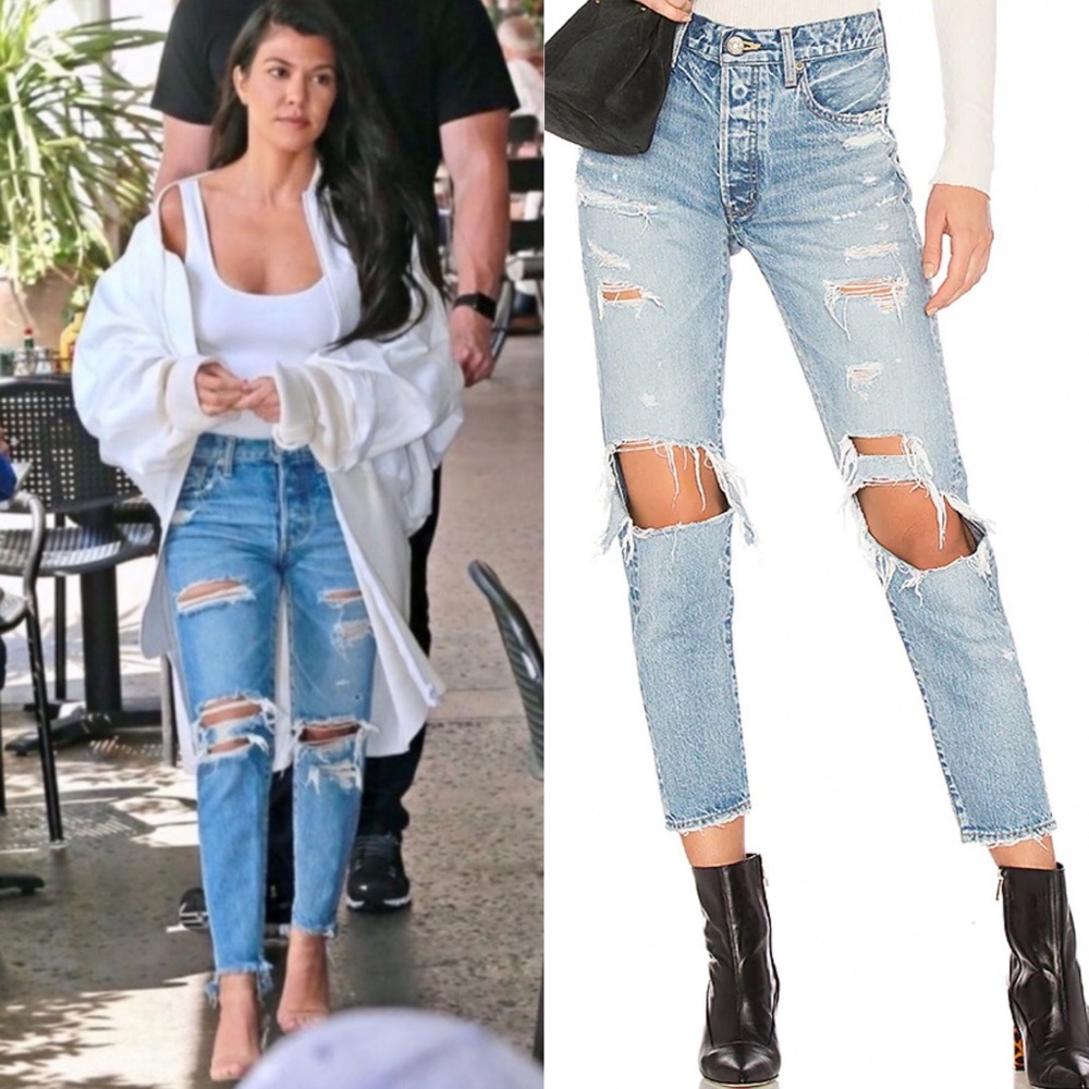 Moussy Vintage Hayden Tapered Denim Jeans in Light Blue Size 27